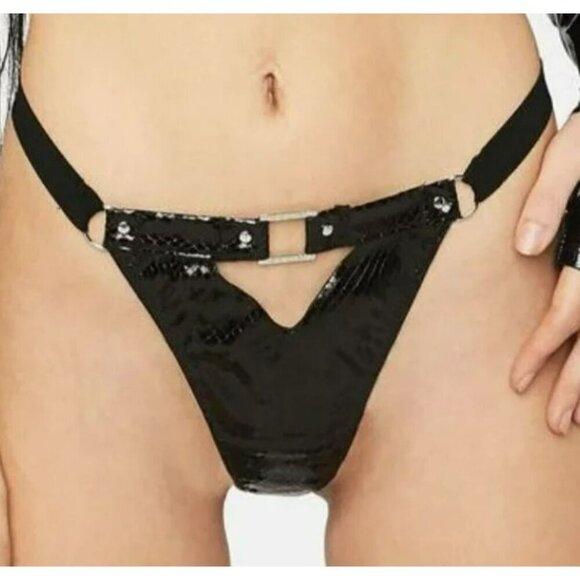 Thistle And Spire Chambers Thong Vegan Leather Snakeskin Pattern Black XL NWT - Picture 4 of 6